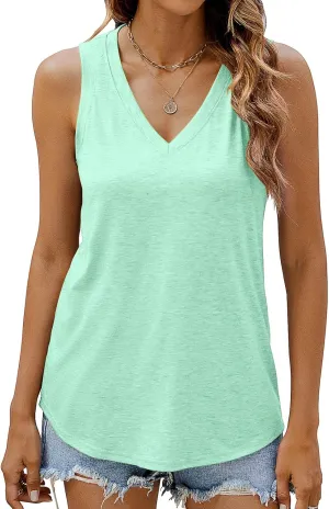 Sherosa Womens Tank Tops V Neck Summer Trendy Casual Loose Fit Flowy Sleeveless Shirts
