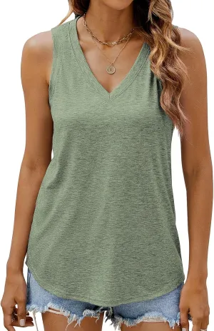 Sherosa Womens Tank Tops V Neck Summer Trendy Casual Loose Fit Flowy Sleeveless Shirts