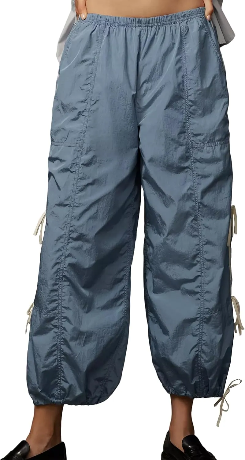 Side Bow Knot Track Pants for Women Summer Lightweight Loose Trousers Casual Baggy Y2K Lounge Pants with Pockets