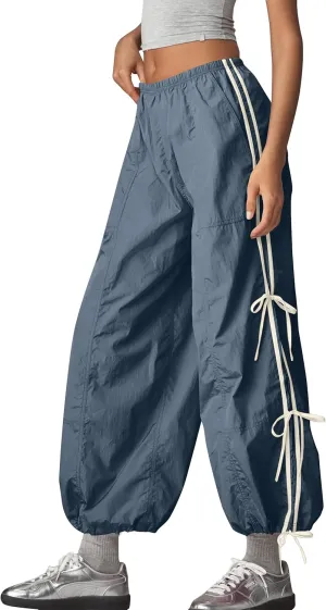 Side Bow Knot Track Pants for Women Summer Lightweight Loose Trousers Casual Baggy Y2K Lounge Pants with Pockets