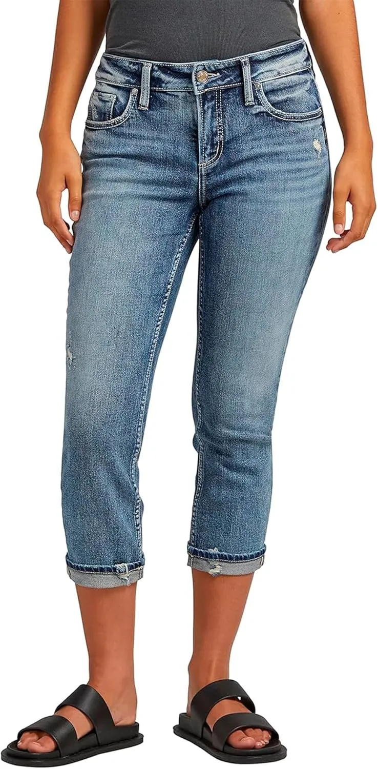 Silver Jeans Co. Women's Elyse Mid Rise Comfort Fit Capri Jeans
