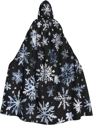 Snowman Stars and Snowflakes Print Halloween Hooded Cloak Hooded Cape Adult Halloween Costume Cosplay Witch Cloak with Extra Comfort Black