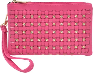 Soft PU Leather Braided Floral Rhinestone Clutch Wristlet Wallet Crossbody Bag