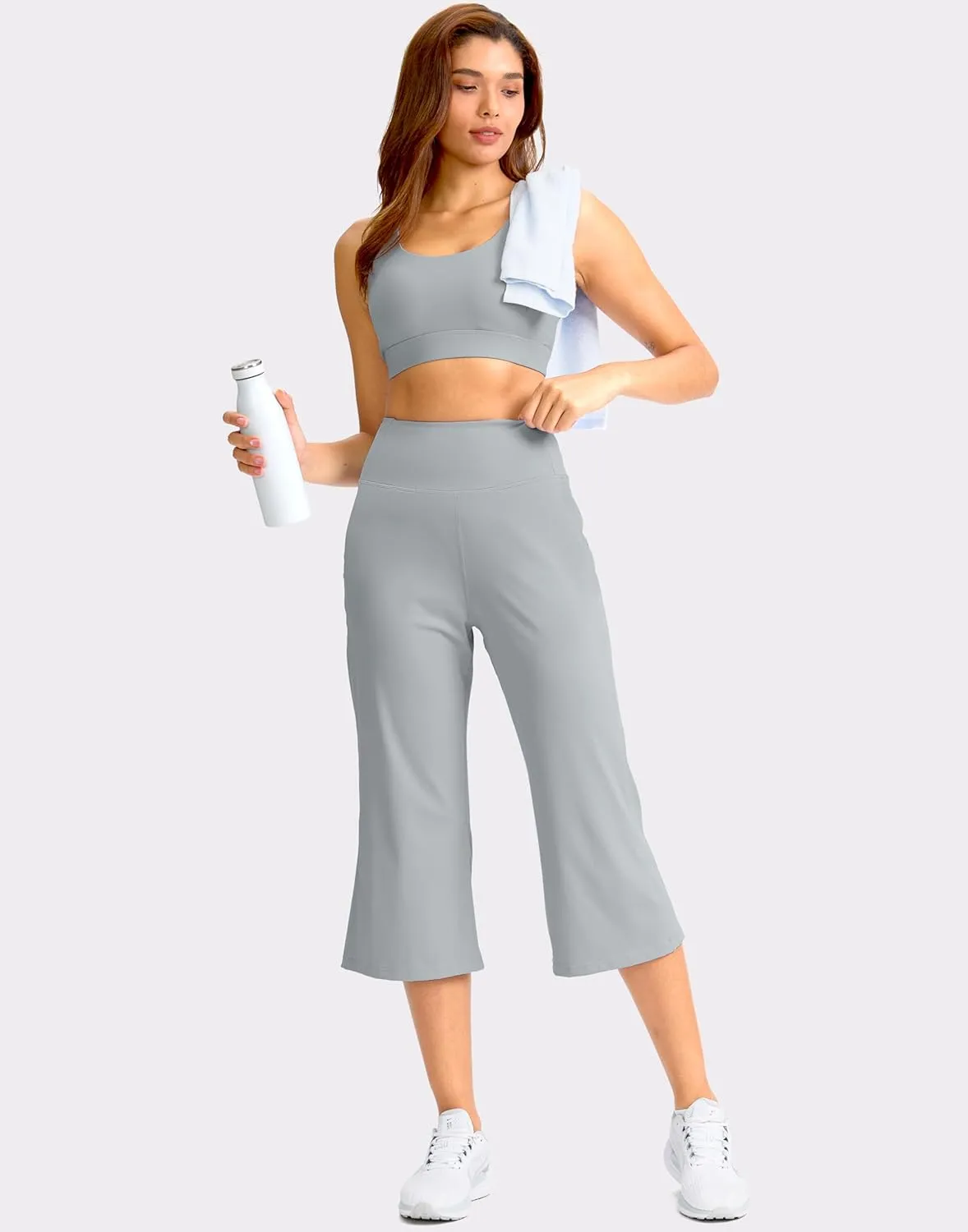 Soothfeel Capri Pants for Women Wide Leg Yoga Pants with Pockets High Waist Casual Dress Crop Pants