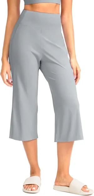 Soothfeel Capri Pants for Women Wide Leg Yoga Pants with Pockets High Waist Casual Dress Crop Pants
