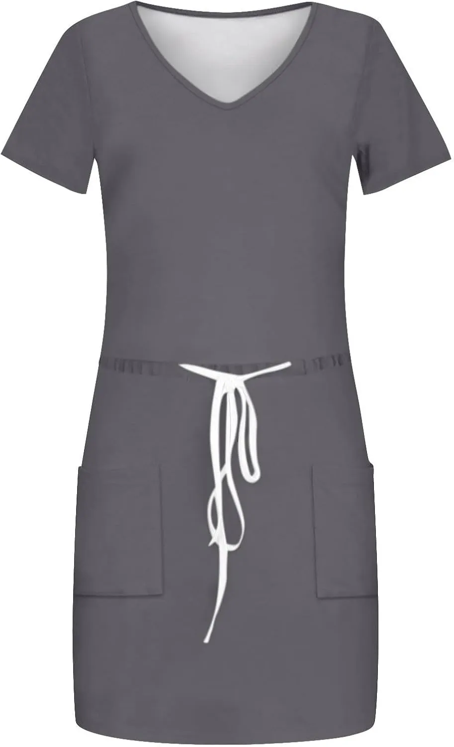Summer Midi Dress for Women Waist Drawstring Short Sleeve V Neck A Line Loose Casual Short Sundress with Pockets 2025