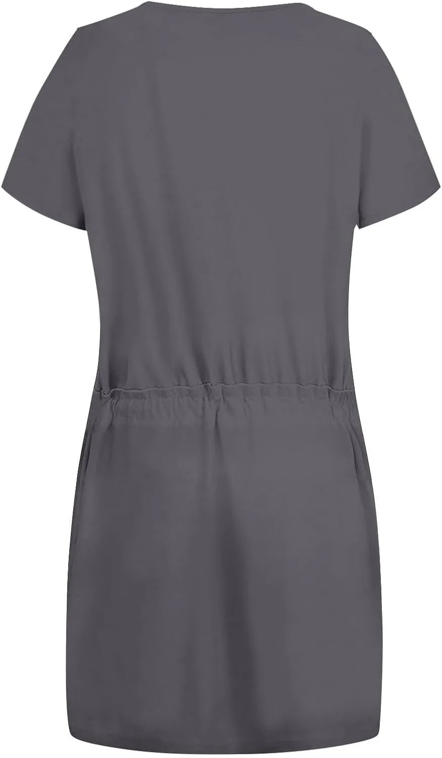 Summer Midi Dress for Women Waist Drawstring Short Sleeve V Neck A Line Loose Casual Short Sundress with Pockets 2025
