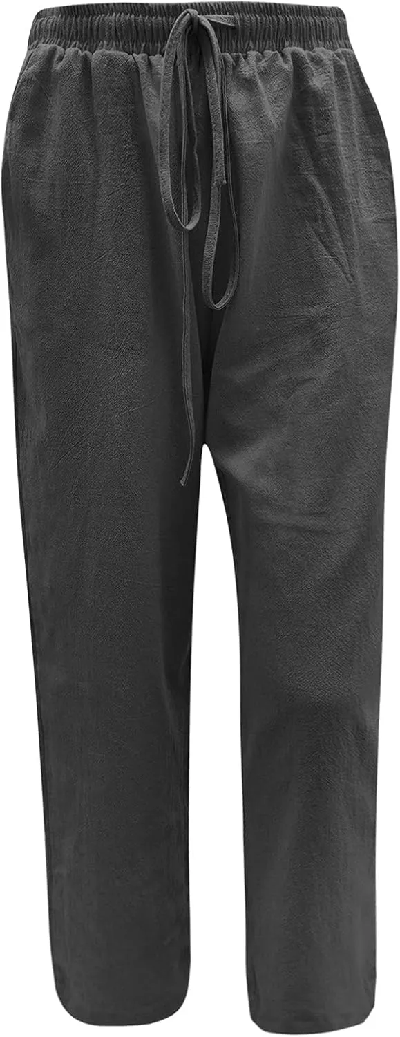 Summer Pants for Women Boho Wide Leg Lounge Pant Beach High Waist Cotton Linen Trouser Casual Palazzo Pants