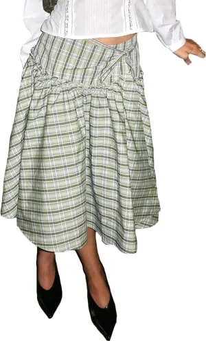 Sunloudy Women Gingham Print Midi Skirt Low Rise Plaid A Line Maxi Skirt Trendy Pleated Swing Long Skirt