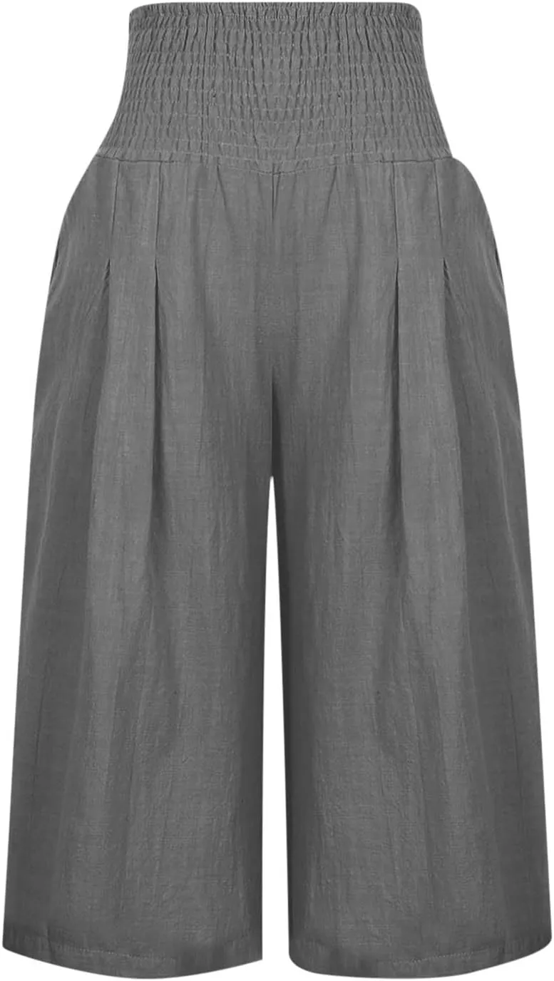 TANGNADE Cotton Linen Pants Women Plus Size Wide Leg Capri 2025 Vacation Summer Capris Lightweight Dressy Outfits