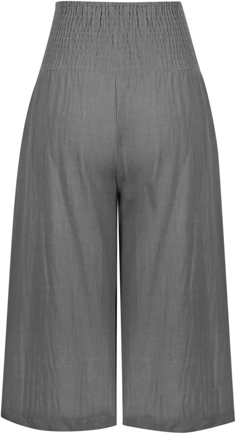 TANGNADE Cotton Linen Pants Women Plus Size Wide Leg Capri 2025 Vacation Summer Capris Lightweight Dressy Outfits
