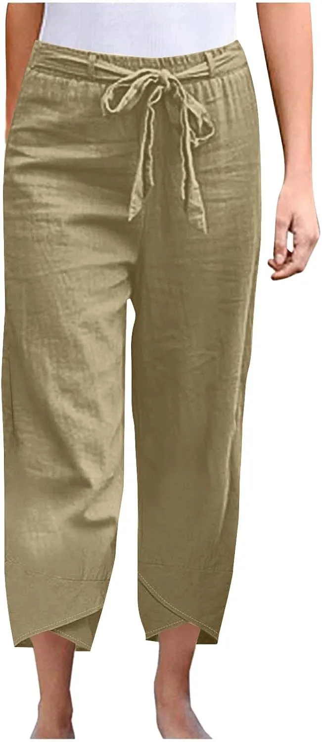 TANGNADE Women's Cotton Linen Pants for Summer Casual Palazzo Pant Straight Wide Leg Loose Beach Trouser Outfits