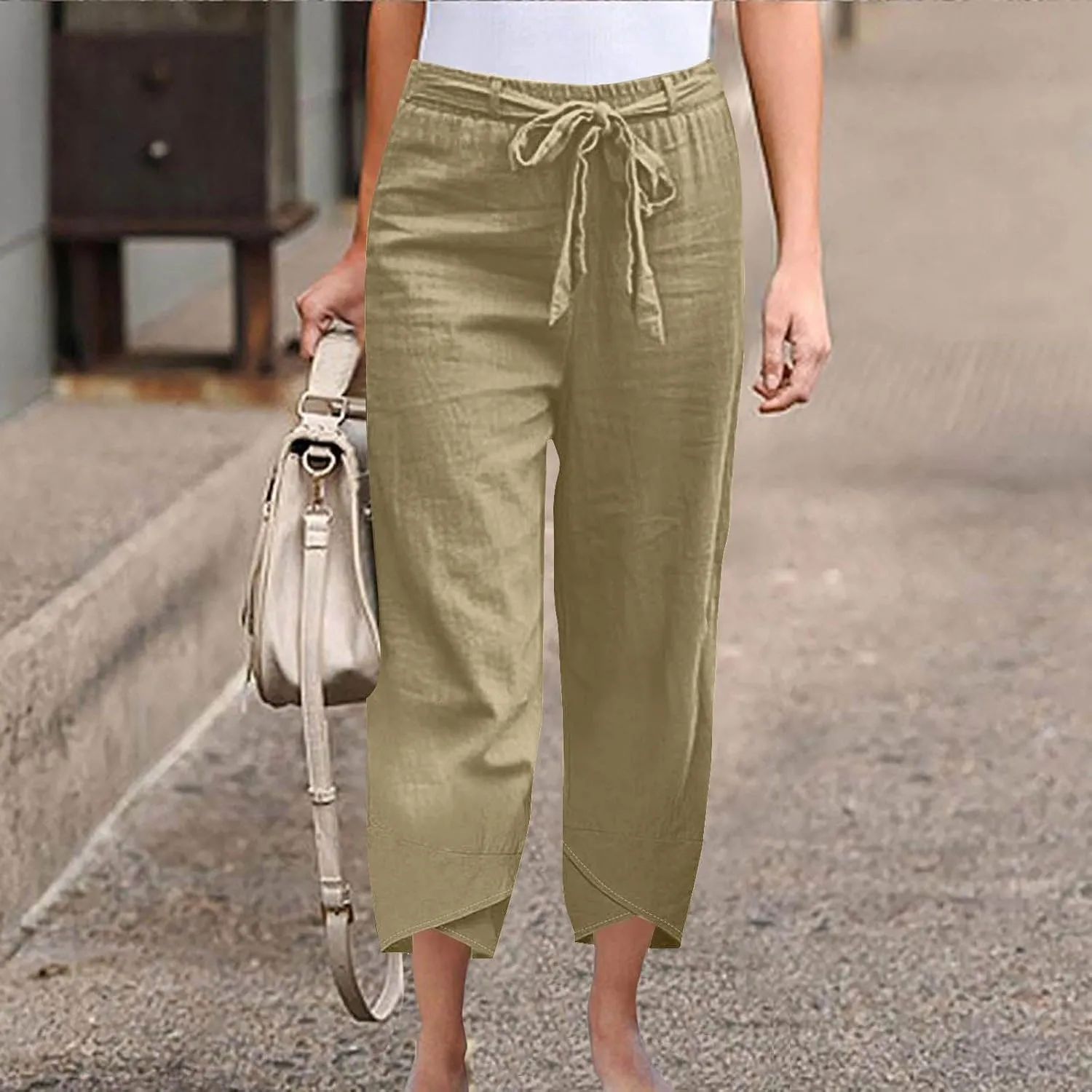 TANGNADE Women's Cotton Linen Pants for Summer Casual Palazzo Pant Straight Wide Leg Loose Beach Trouser Outfits
