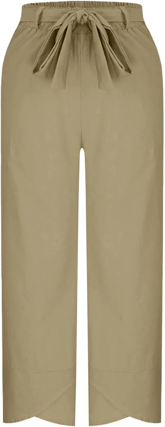 TANGNADE Women's Cotton Linen Pants for Summer Casual Palazzo Pant Straight Wide Leg Loose Beach Trouser Outfits