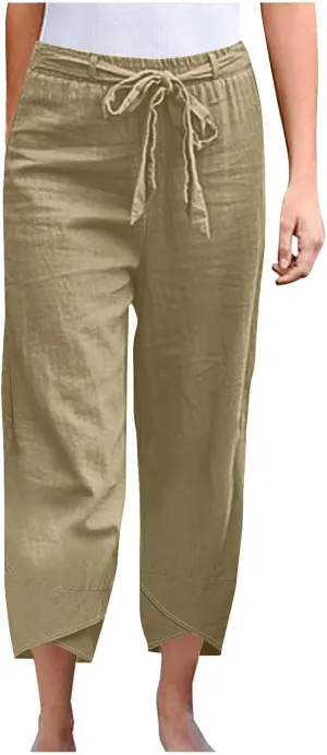TANGNADE Women's Cotton Linen Pants for Summer Casual Palazzo Pant Straight Wide Leg Loose Beach Trouser Outfits