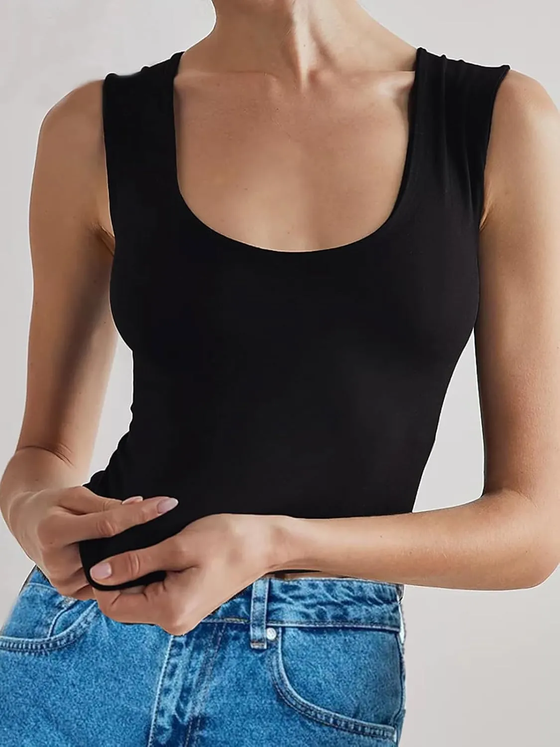 Tank Tops for Women - Double Lined Workout Top Scoop Neck Summer Cute Sleeveless Basic
