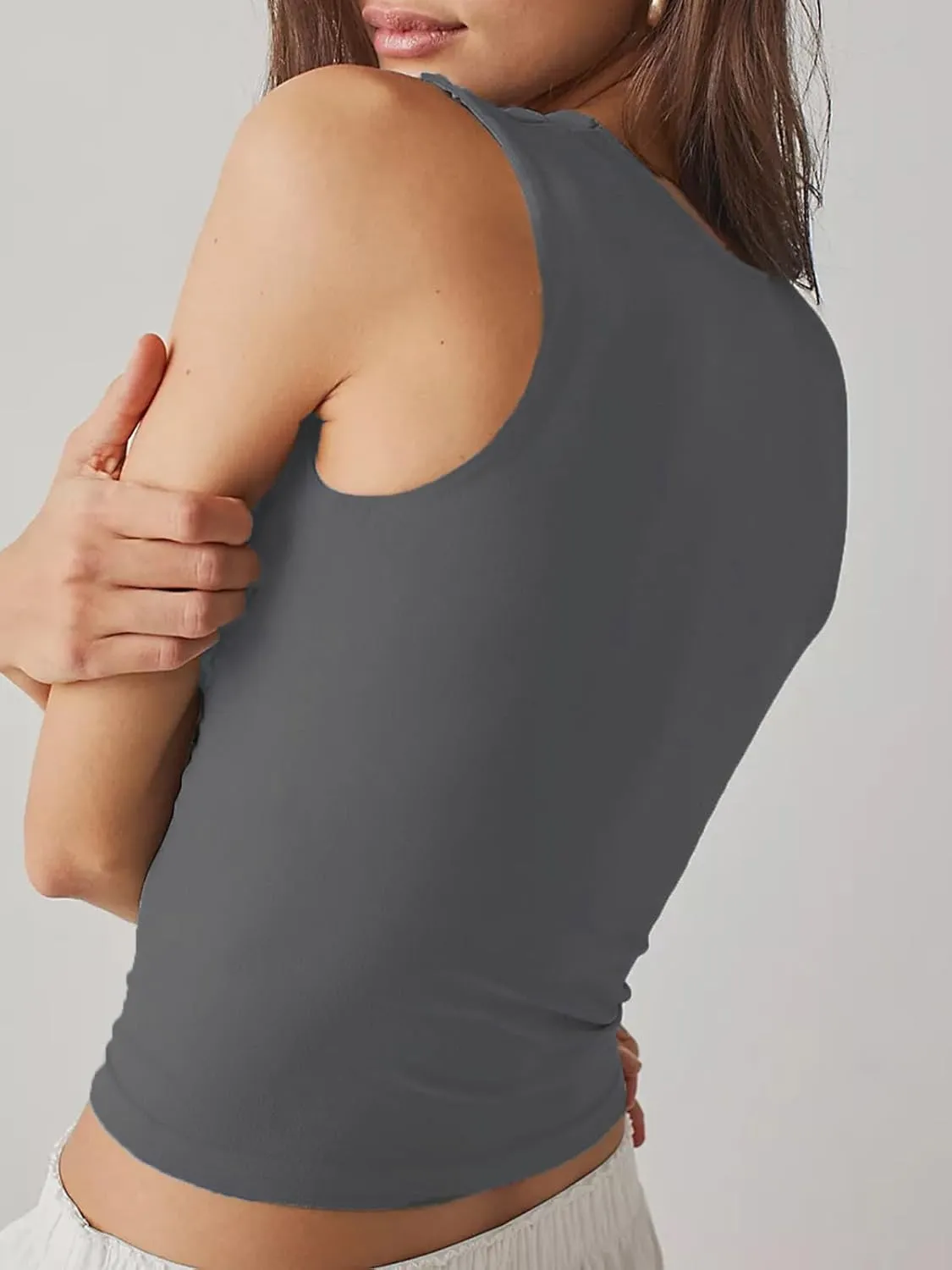 Tank Tops for Women - Double Lined Workout Top Scoop Neck Summer Cute Sleeveless Basic