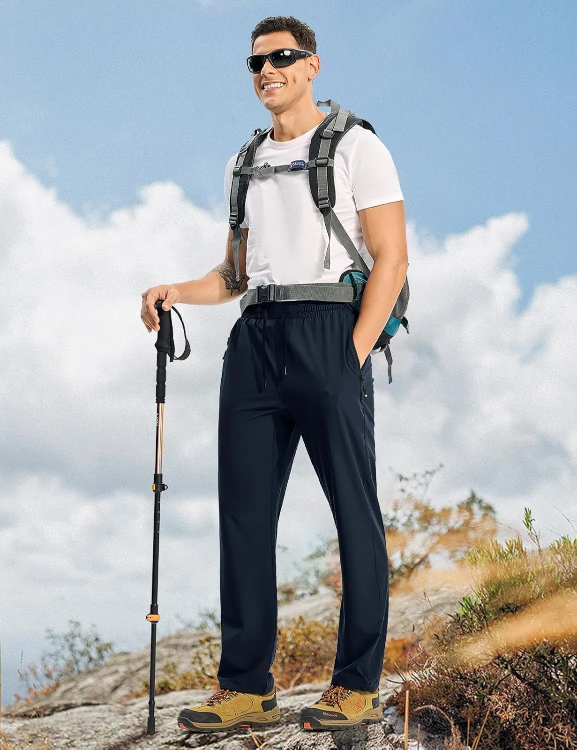 TBMPOY Mens Lightweight Hiking Pants Quick Dry Travel Fishing Water Resistant Workout Athletic Sweatpants Zipper Pockets