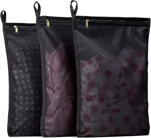 TENRAI 3 Pack (3 Medium) Delicates Laundry Bags, Bra Fine Mesh Wash Bag, Use YKK Zipper, Have Hanger Loops, Zippered, Protect Best Clothes in The Washer (Black)