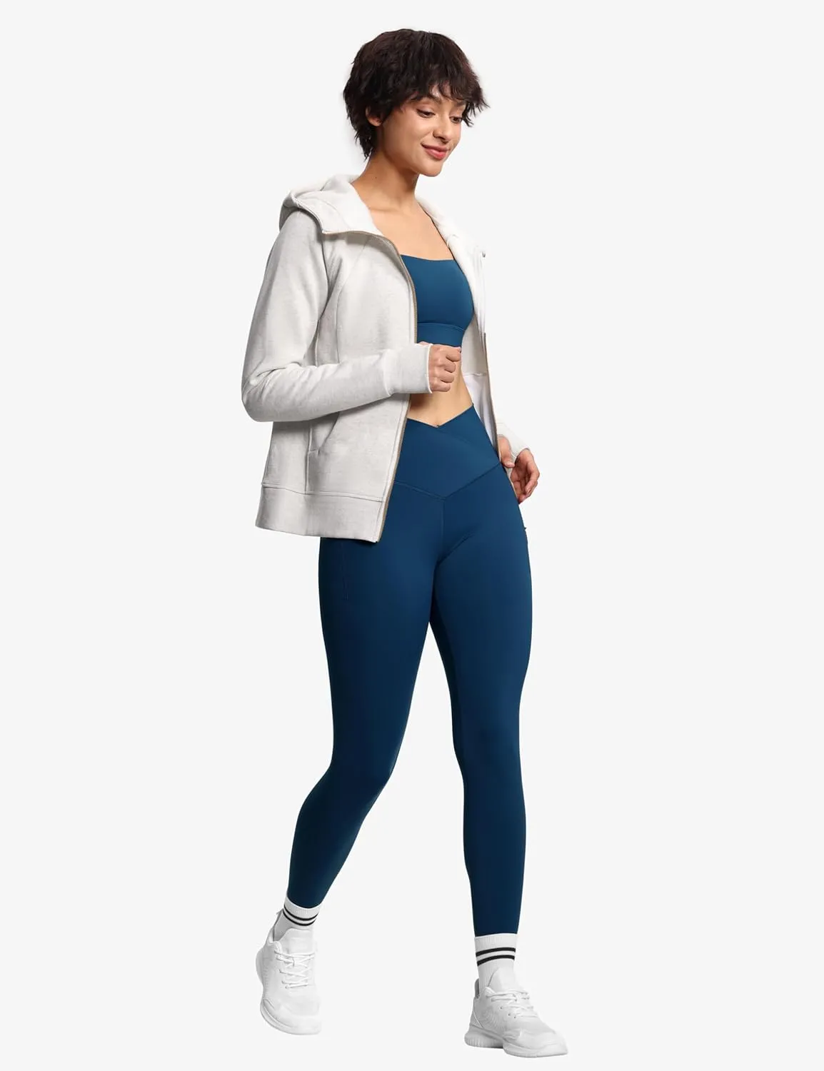 THE GYM PEOPLE Women's V Cross Waist Workout Leggings Tummy Control Running Yoga Pants with Pockets
