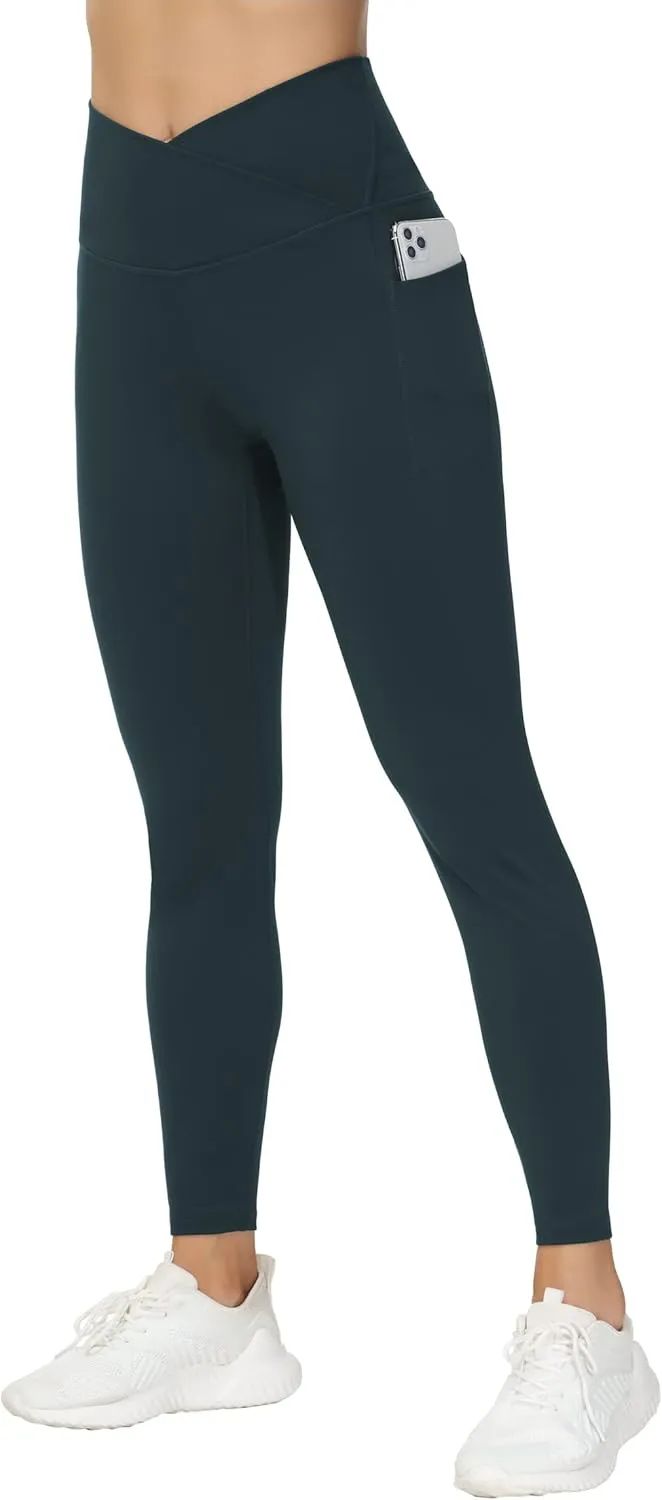 THE GYM PEOPLE Women's V Cross Waist Workout Leggings Tummy Control Running Yoga Pants with Pockets