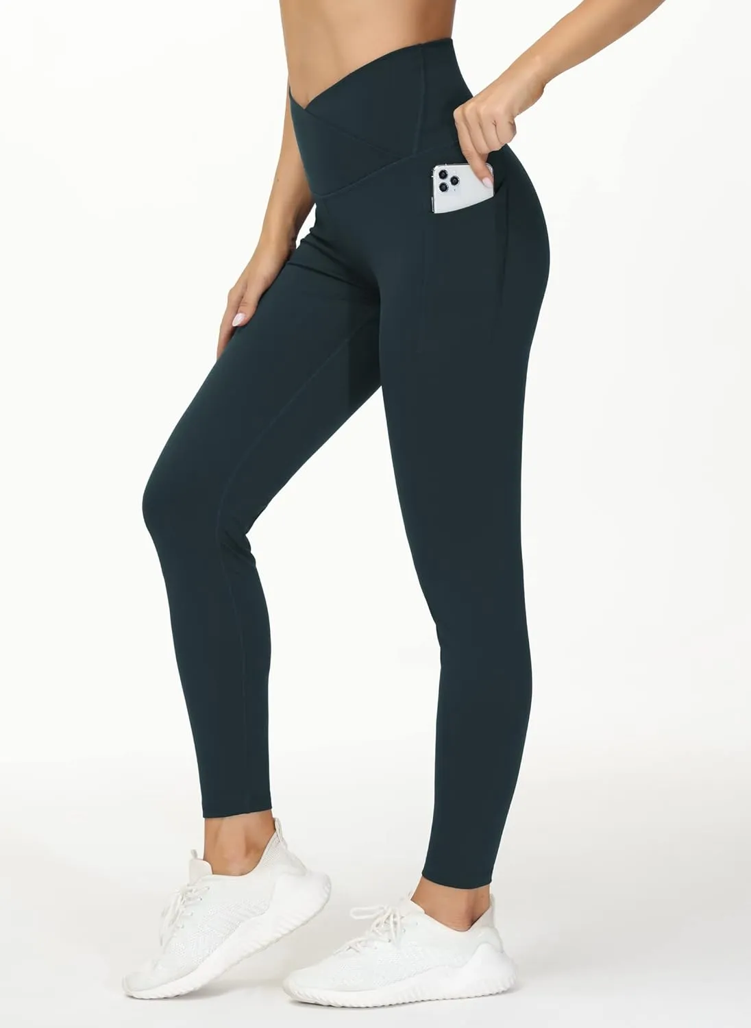 THE GYM PEOPLE Women's V Cross Waist Workout Leggings Tummy Control Running Yoga Pants with Pockets