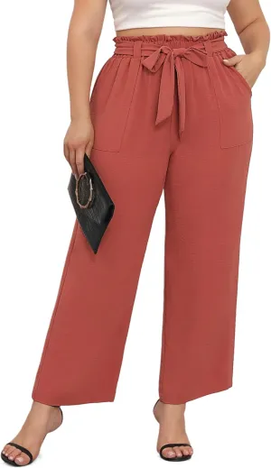 TIANZHU Plus Size Pants for Women - Wide Leg Linen Pants High Waisted Flowy Casual Lounge Trousers with Pockets