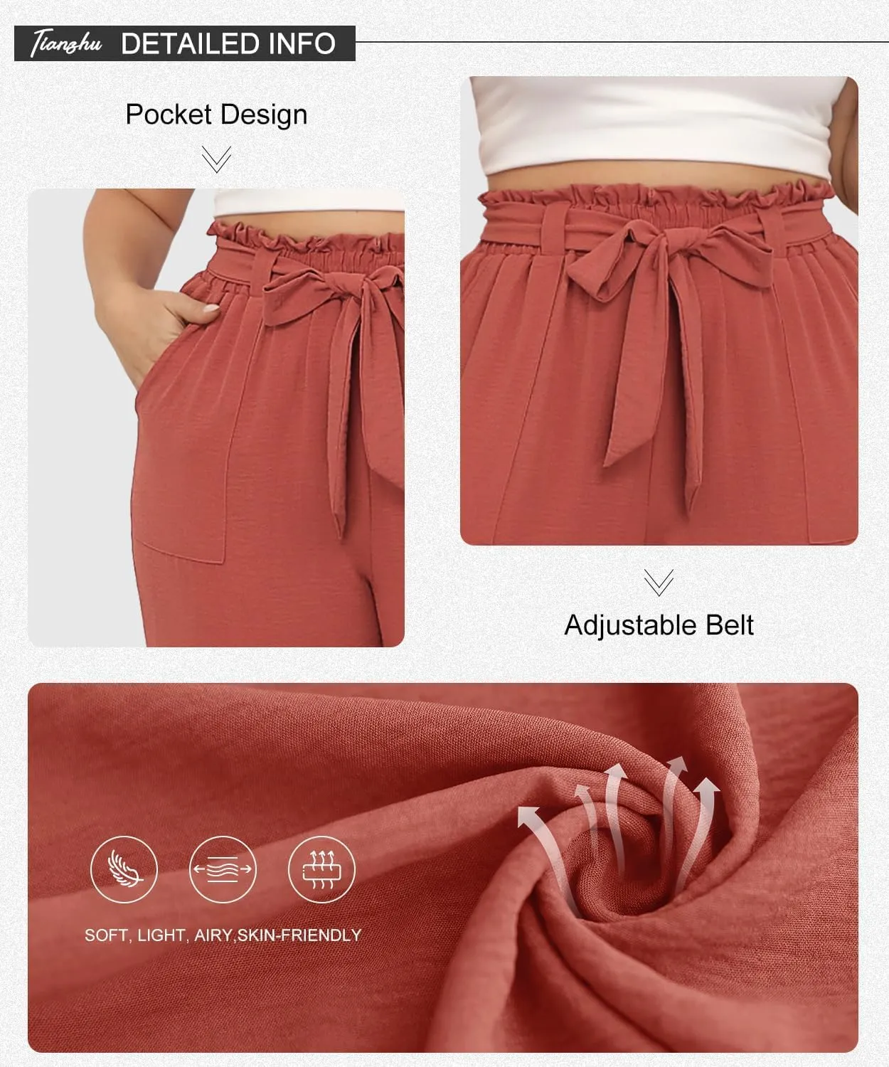 TIANZHU Plus Size Pants for Women - Wide Leg Linen Pants High Waisted Flowy Casual Lounge Trousers with Pockets