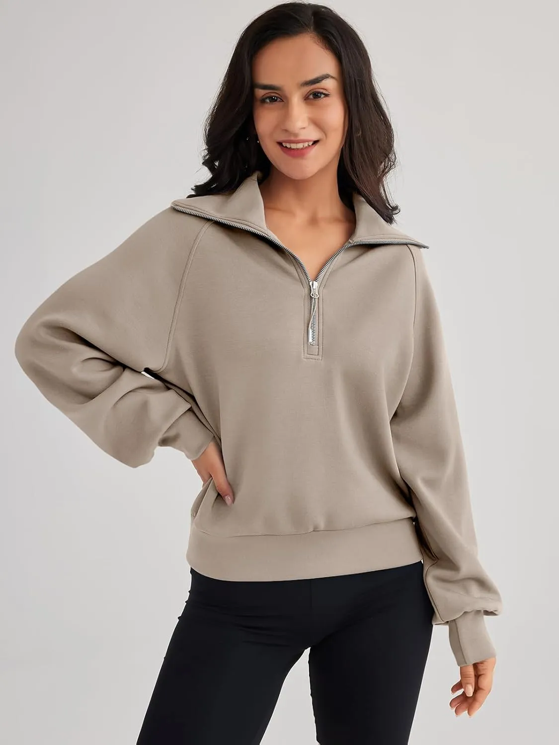 Trendy Queen Womens Oversized Sweatshirts Half Zip Pullover Long Sleeve Quarter Zip Hoodies Teen Girls Fall Y2K Clothes