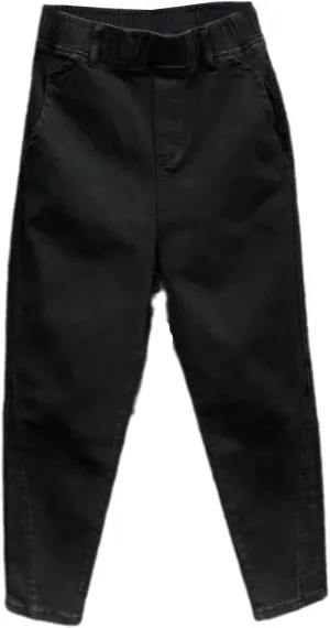 UIOKLMJH Autumn Women Elastic Waist Cotton Denim Pants All-Matched Casual Loose Harem Pants Trousers Plus Size