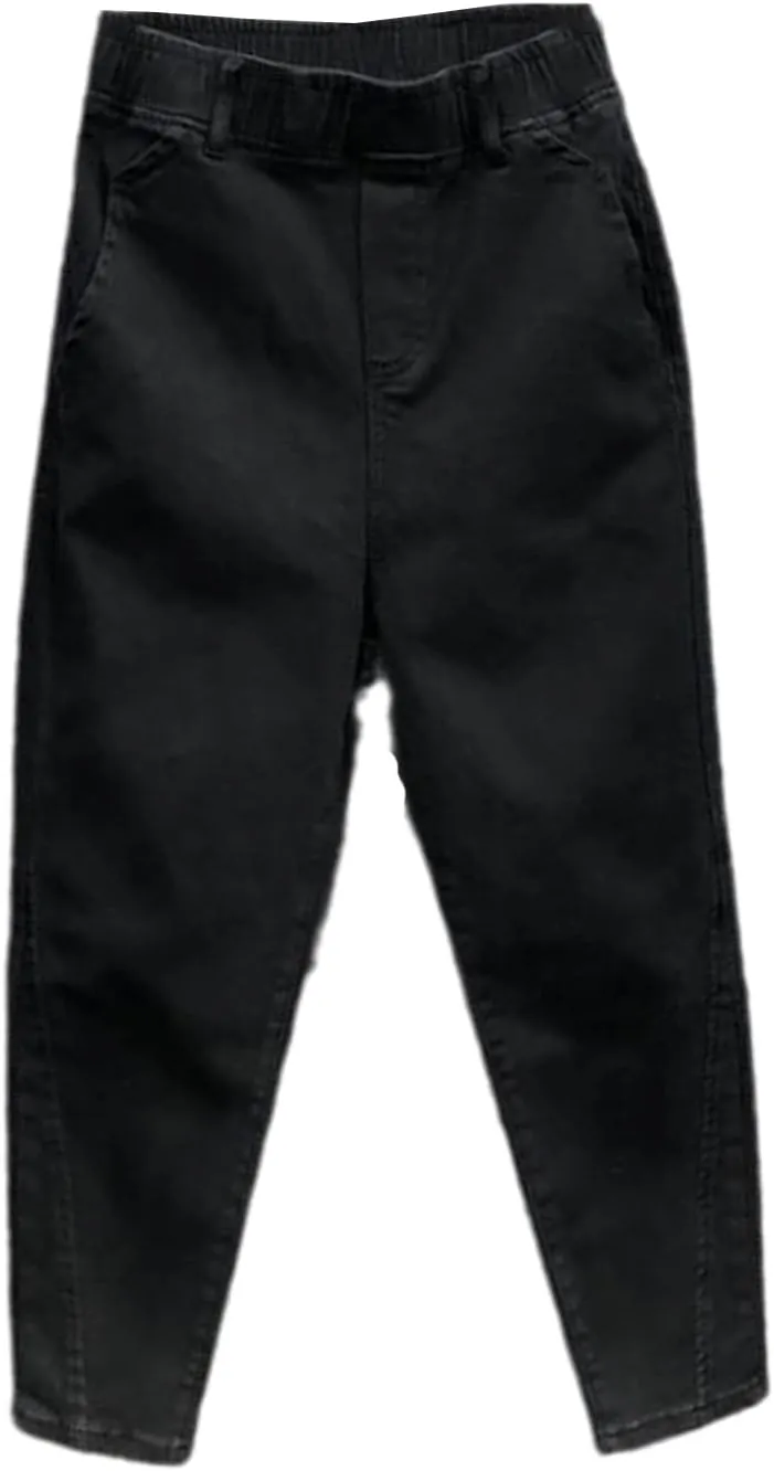 UIOKLMJH Autumn Women Elastic Waist Cotton Denim Pants All-Matched Casual Loose Harem Pants Trousers Plus Size