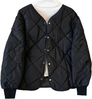 UIOKLMJH Women Autumn Winter Lightweight Warm Loose Down Jacket Casual Single Breasted Cotton Padded Coat
