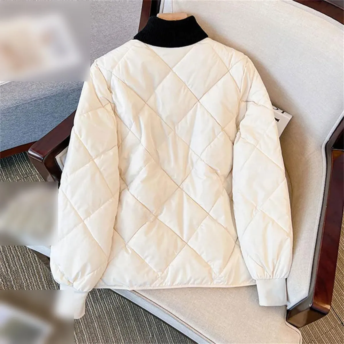 UIOKLMJH Women Autumn Winter Lightweight Warm Loose Down Jacket Casual Single Breasted Cotton Padded Coat