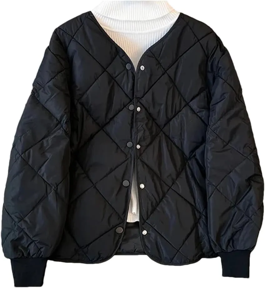 UIOKLMJH Women Autumn Winter Lightweight Warm Loose Down Jacket Casual Single Breasted Cotton Padded Coat