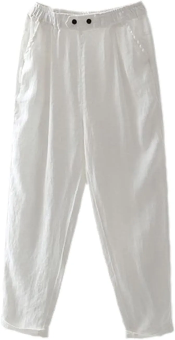 UIOKLMJH Women Spring Cotton Linen Pants Female Elastic Waist Casual Loose Solid Harem Pants Plus Size