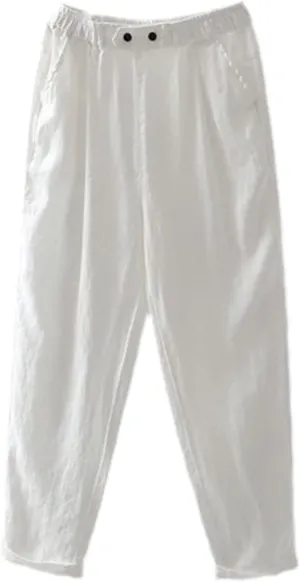 UIOKLMJH Women Spring Cotton Linen Pants Female Elastic Waist Casual Loose Solid Harem Pants Plus Size