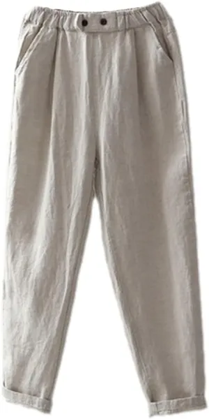 UIOKLMJH Women Spring Cotton Linen Pants Female Elastic Waist Casual Loose Solid Harem Pants Plus Size