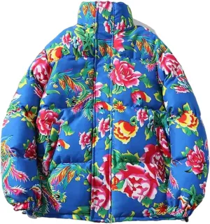 UIOKLMJH Women Winter Chinese Style Big Flower Cotton Padded Jacket Zipper Thicken Down Coat