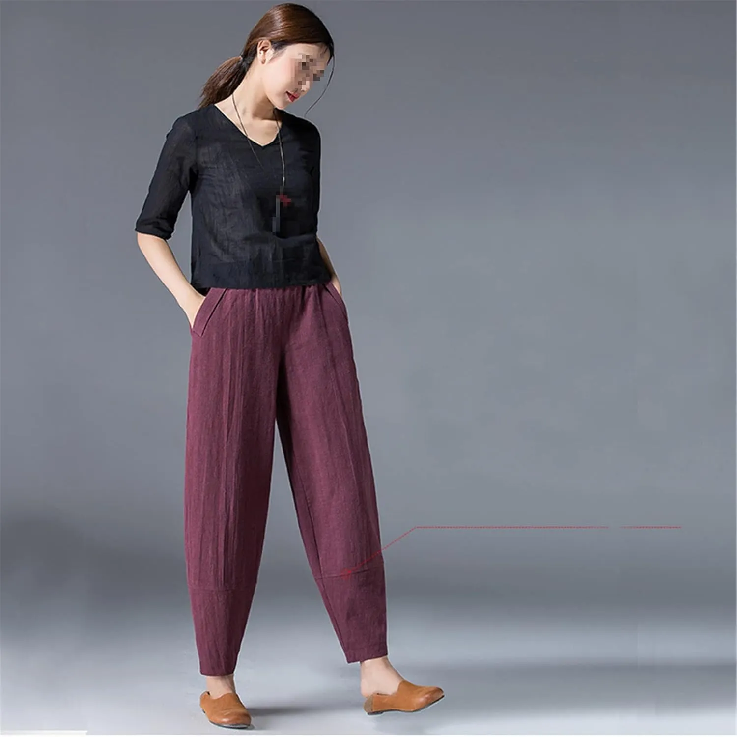 UIOKLMJH Women's Elastic Waist Pocket Cotton Linen Harem Pants Summer Loose Soild Linens Wide Capris Trousers