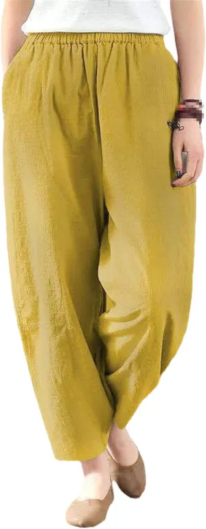 UIOKLMJH Women's Elastic Waist Pocket Cotton Linen Harem Pants Summer Loose Soild Linens Wide Capris Trousers