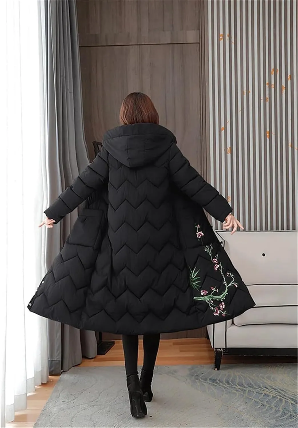 UIOKLMJH Women's Winter Retro Padded Jacket Ladies Slim Fit Buckle Embroidery Single Breasted Cotton Coat