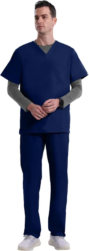 Uniforms World Elvis Scrubs Set for Men  Classic V-Neck Stretch Top & Straight Pants, Elastic Waistband, 7 Pockets