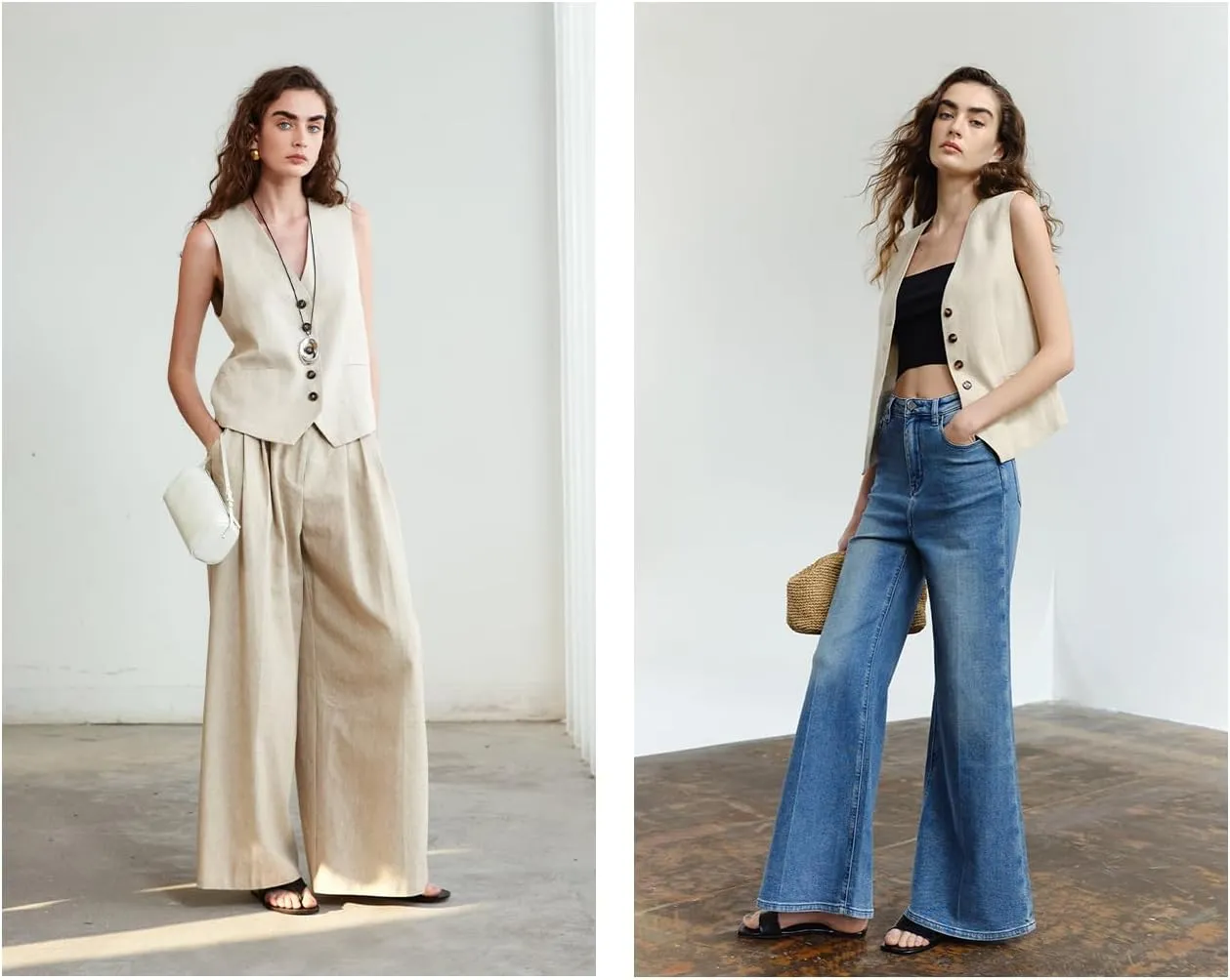 Uohzus Women's Linen Waistcoat V-Neck Dressy Vest 2025 Summer Linen Sleeveless Waistcoat Casual Cotton Suit Tops