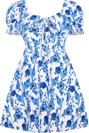 Verdusa Women's Milkmaid Dresses Floral Puff Short Sleeve Ruched A Line V Neck Ruffle Mini Short Dress