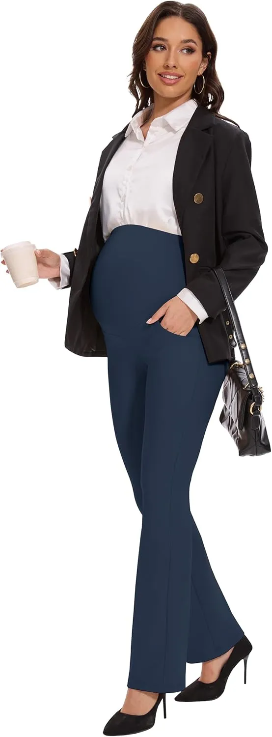 VIMPEP 27"/29"/31" Flare Maternity Yoga Pants Over The Belly Pregnancy Bootcut Strethcy Leggings with Pockets C201
