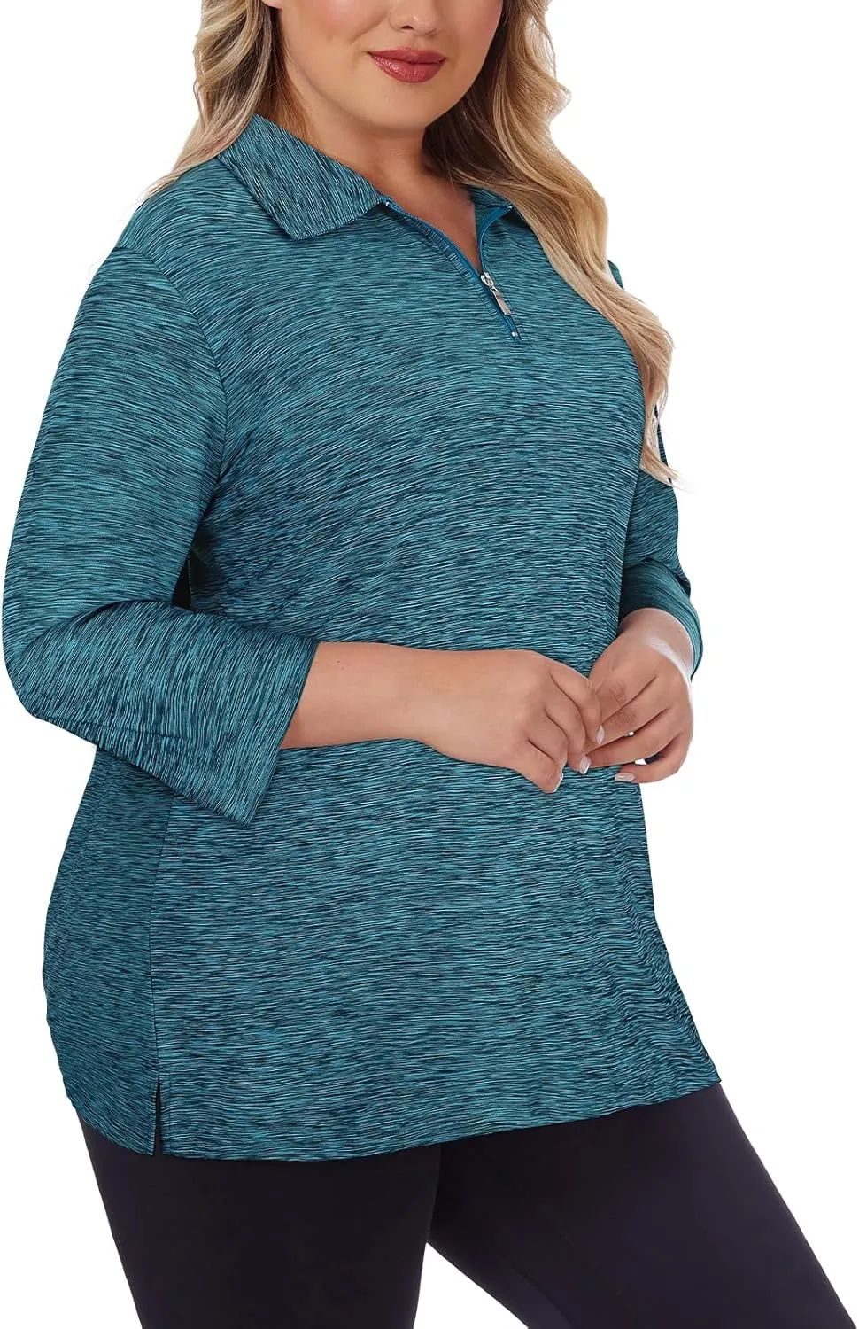 Viracy Plus Size Womens Golf Polo Shirts 3/4 Sleeve Zip Up Quick Dry Workout Tops