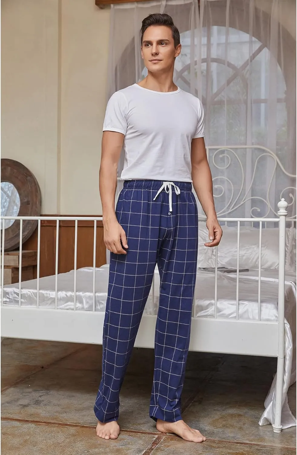 Vulcanodon Mens Cotton Pajama Pants-2pack, Lightweight Sleep Pants for Men