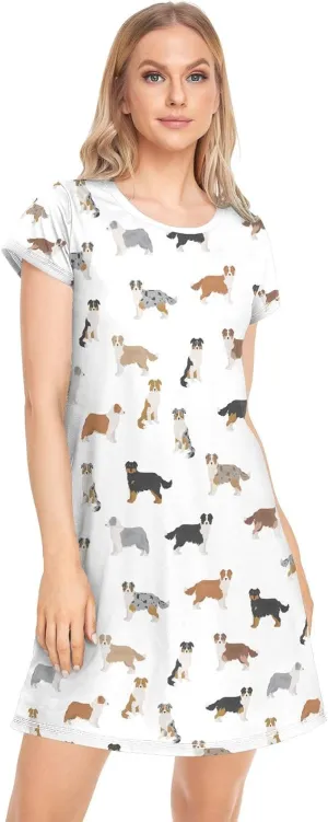 vvfelixl Womens Nightgown Dachshund Short Sleeve Nightshirt Soft Sleepwear Nightdress S-XXL
