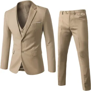 WEEN CHARM Men's 3-Piece Slim Fit Suit Set-2-Button Blazer,Vest & Pants-Formal Wedding,Prom,Party & Business Tuxedo