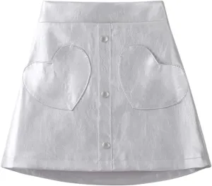 WELAKEN Faux Leather Skirt for Girls Toddler & Kids II Girl's A Line Skirt with Two Front Pockets